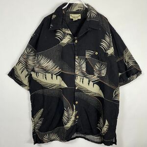 100%シルク 椰子の木 開襟 アロハシャツ オープンカラーシャツ 半袖 総柄
