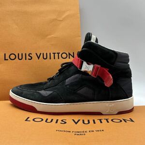 1円 【未使用級】LOUIS VUITTON ルイヴィトン 【王者の貫禄】 メンズ スニーカー ハイカット 靴 レザー LVロゴ ブラック 8 1/2 27.5cm