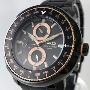 新品同様 限定1600本 WIRED ワイアード 腕時計 AGAT719 黒文字盤 ゴールド クロノグラフ クオーツ SEIKO メンズ 質セブン
