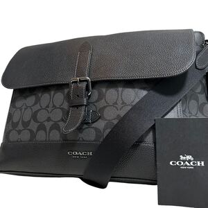 1円〜【入手困難品】定価12万円 現行 コーチ COACH ショルダーバッグ メッセンジャーバッグ ヘリテージバッグ レザー 黒 メンズ レディース