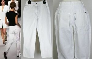 vintage 96SS CHANEL シャネル ココマーク ステッチ ロゴ タブ ホワイト デニムパンツ 36 denim pants b7501