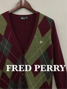フレッドペリー FRED PERRY 長袖 服 レディース USA6サイズ アーガイル柄 カーディガン ファッション 衣類！●