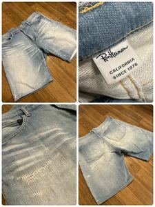 RON HERMAN DENIM ロンハーマン RHC ダメージ加工 クラッシュ リペア スウェット デニム ジーンズ ハーフパンツ ショーツ ストレッチ M