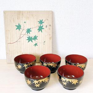 汁椀 合成漆器 5個セット 桐箱入り 工芸品 骨董品 アンティーク 未使用品 漆