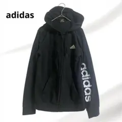 adidas アディダス　パーカー　黒　腕ロゴ入り　レディースM キッズ160