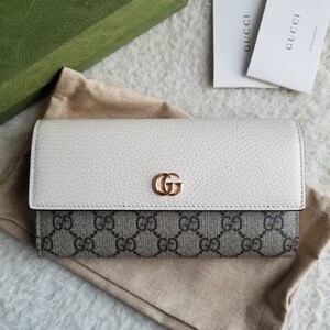 新品 GUCCI グッチ GGマーモント レザー コンチネンタル 長財布 ベージュ＆エボニー 456116 17WAG 9096 国内完売 入手困難