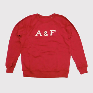 ★SALE★Abercrombie & Fitch/アバクロ★アップリケロゴクルースウェット (Red/L)