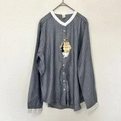 新品❤️【ナフラット】M レディースノーカラー長袖シャツ　薄手　ストライプ