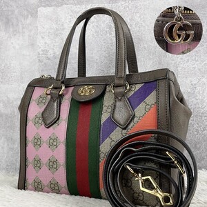 極美品 GUCCI グッチ オフィディア 2WAY トートバッグ ハンド ボストン ショルダーバッグ GG 肩掛け PVC レザー シェリーライン マーモント