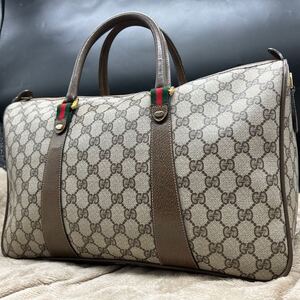 【極美品】グッチ GUCCI ボストンバッグ メンズ ビジネス 手提げ トラベルカバン 旅行鞄 大容量 シェリーライン GG PVC グリーン