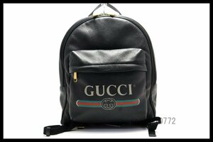 近年モデル希少美中古■GUCCI ロゴプリント レザー リュックサック グッチ■0905ar011026