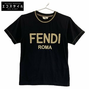 美品/国内正規 FENDI フェンディ FS7254 AC68 ロゴ刺繍 半袖Tシャツ/ トップス XXS ブラック レディース