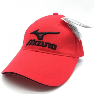 【新品】ミズノ キャップ レッド×黒 立体ロゴ刺しゅう コットン100％ F(56-60cm) ゴルフウェア MIZUNO