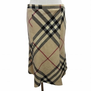 バーバリー ロンドン BURBERRY LONDON フレアロングスカート ノバチェック ウール ベージュ 42 約Lサイズ 0424 ■GY14 レディース