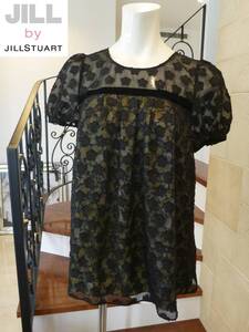 新品　JILL by JILLSTUART(ジルバイジルスチュアート)★黒シフォン×花柄　オーバーブラウス　S