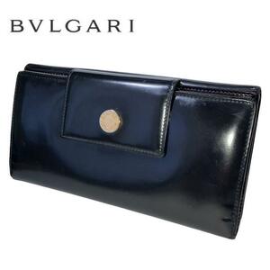 BVLGARI ブルガリ 三つ折り 長財布 ブラック エナメル」