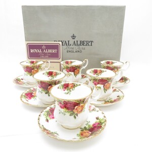 美品 ROYAL ALBERT ロイヤルアルバート オールドカントリーローズ ティーカップ＆ソーサー 6客 セット 金彩 薔薇 バラ 紅茶 SU9263U2