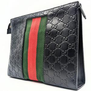 GUCCI グッチ クラッチバッグ セカンドバッグ ポーチ グッチシマ シェリーライン ウェブライン 475316 カバン バック メンズ ブラック 黒