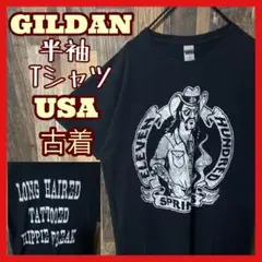 メンズ L 大判プリント カーボーイ ギルダン ブラック 古着 半袖 Tシャツ