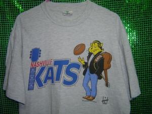 一撃落札★古着★KATS★Tシャツ★L★ネッシュビルキャッツ★ギター★ラグビー★ビンテージ★USA★古着★アメリカ★猫★リーゼント