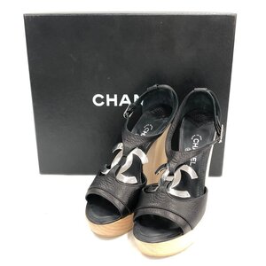 CHANEL シャネル ココマーク サンダル ブラック 34 1/2 【CKAS9023】