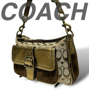 美品 COACH ソーホ ワンショルダーバッグ ゴールド系 キャンバス レザー 正規品 限定デザイン 通勤 通学 ギフト プレゼント エレガント