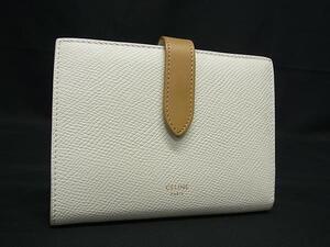 1円 ■美品■ CELINE セリーヌ ミディアムストラップウォレット レザー 二つ折り 財布 札入れ 小銭入れ レディース ホワイト系 FK0644