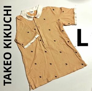 【ws605】良品◎レア タケオキクチ 象 刺繍 ストライプ オレンジ Tシャツ ポロシャツ