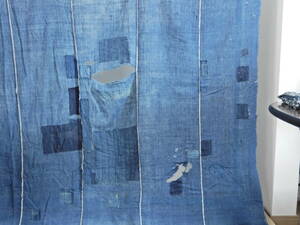 ＜銀の斧＞木綿・明治～大正期・藍染無地襤褸5巾・ボロ・165×164cm程度・藍無地・健全な繕いの美学