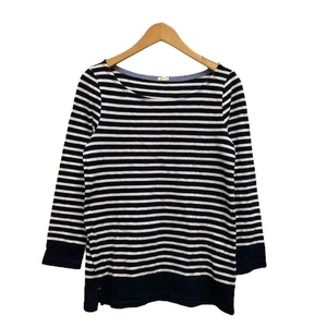 ジェイクルー J.CREW Tシャツ 77388 カットソー クルーネック スリット 綿 ボーダー 長袖 XS 紺 ネイビー 白 ホワイト レディース