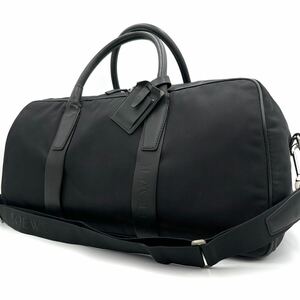 美品/近代モデル● ロエベ LOEWE ボストンバッグ 2way トートバッグ ビジネス 旅行鞄 ショルダー ロゴ アナグラム 型押し ブラック レザー