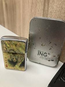 オイルライター ING SINCE1990 虎 白虎 トラ 龍 現状品 中古品 ケース付 レターパックライト発送 レア 希少 喫煙グッズ 道具 美品 石OK 