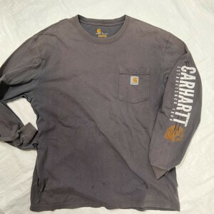 カーハート　ポケット付　長袖　袖プリント　Ｔシャツ CARHARTT　longsleeve pocket Ｔshirts サンフェード　ネイビー　navy fade フェード