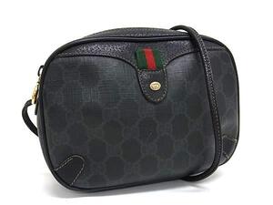 1円 ■美品■ GUCCI グッチ オールドグッチ ヴィンテージ シェリーライン PVC×レザー クロスボディ ショルダーバッグ ブラック系 FE7122