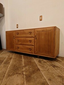 イギリス ビンテージ ERCOL アーコール Windsor sideboard ウィンザーサイドボード エルム材 W155.5cm/モダンアンティーク ローボード 