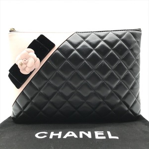 展示品 CHANEL シャネル ココマーク マトラッセ カメリア ラムスキン クラッチ バッグ ブラック ピンク 小物入れ a4127