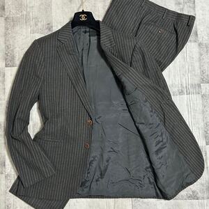 美品★ XXLサイズ相当 ARMANI COLLEZIONI 特大サイズ アルマーニコレッツォーニ セットアップ スーツ チャコールグレー 最高級 ストライプ