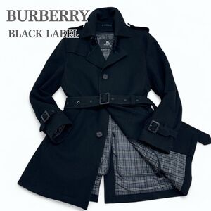 BURBERRY BLACK LABEL バーバリーブラックレーベル カシミヤ混 トレンチコート ベルト ノバチェック 黒 M