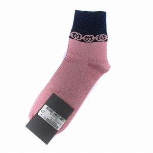 未使用品 グッチ GUCCI 609345 SOCKS GREEKY 靴下 インターロッキングG チェーンソックス ラメ M/9 20-22cm ピンク /YO14 ■OH レディース