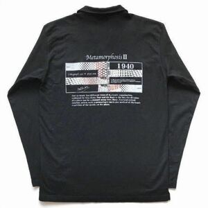 90s vintage M.C.Escher エッシャー メタモルフォーゼII プリント ポロ シャツ 長袖 ブラック size XL 希少 コピーライト入 オールド old