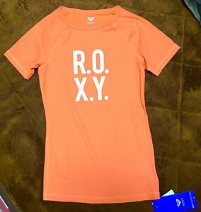 未使用 ロキシー ROXY ラッシュガード 半袖 レディース XS オレンジ ネオン 蛍光 海水浴 日焼け防止 UPF+50 サーフィン 水着 海外