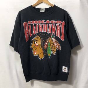 ■ 80s ビンテージ USA製 NUTMEG NHL ” BLACKHAWKS ” ブラックホークス カットオフ スウェット トレーナー サイズL ホッケー アメカジ ■