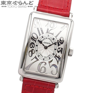 101760025 フランクミュラー FRANCK MULLER ロングアイランド レリーフ 1002 QZ REL シルバーxレッド SS クロコ 腕時計 メンズ 電池式