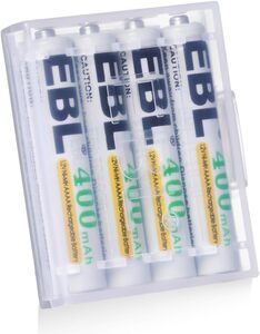 4 AAAA batteries EBL 単6電池 充電式 タッチペンに適用 ケース付き 液漏れ防止 約1200回充電可能 ニッケ