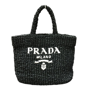 プラダ PRADA スモールクロシェトートバッグ 1BG422 ブラック ラフィア トートバッグ レディース 中古