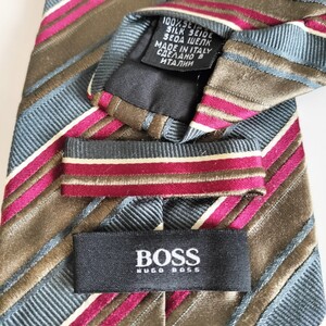 HUGO BOSS (ヒューゴボス)茶黒ボルドーストライプネクタイ