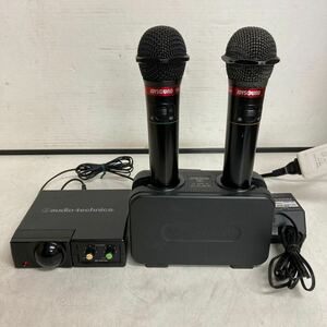 L250 audio-technica 赤外線 ワイヤレスレシーバー AT-CR700/充電器 BC700/マイク JOYSOUND IM-72 (2本)/通電OK 動作未確認 現状品