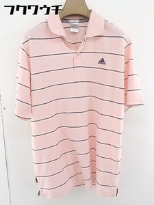 ◇ adidas アディダス ボーダー 半袖 ポロシャツ サイズL ピンク メンズ