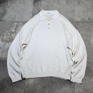 古着 オーバーサイズ ニットポロ デザインニット コットンニット ニット セーター リネンブレンド ヴィンテージ vintage used 80