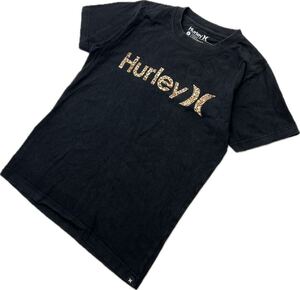 Hurley ☆ 豹柄 レオパード ロゴ 半袖 Tシャツ ブラック S 男女兼用 春夏 サーフ アメカジ スケーター ストリート 古着 ハーレー ■AF314